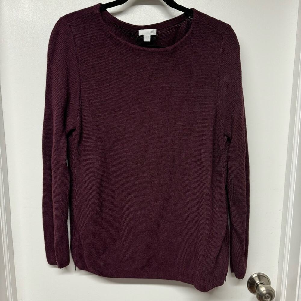 J.Jill Women Purple Crew Neck Side Zip Pullover Sweater Size Medium Cotton Blend